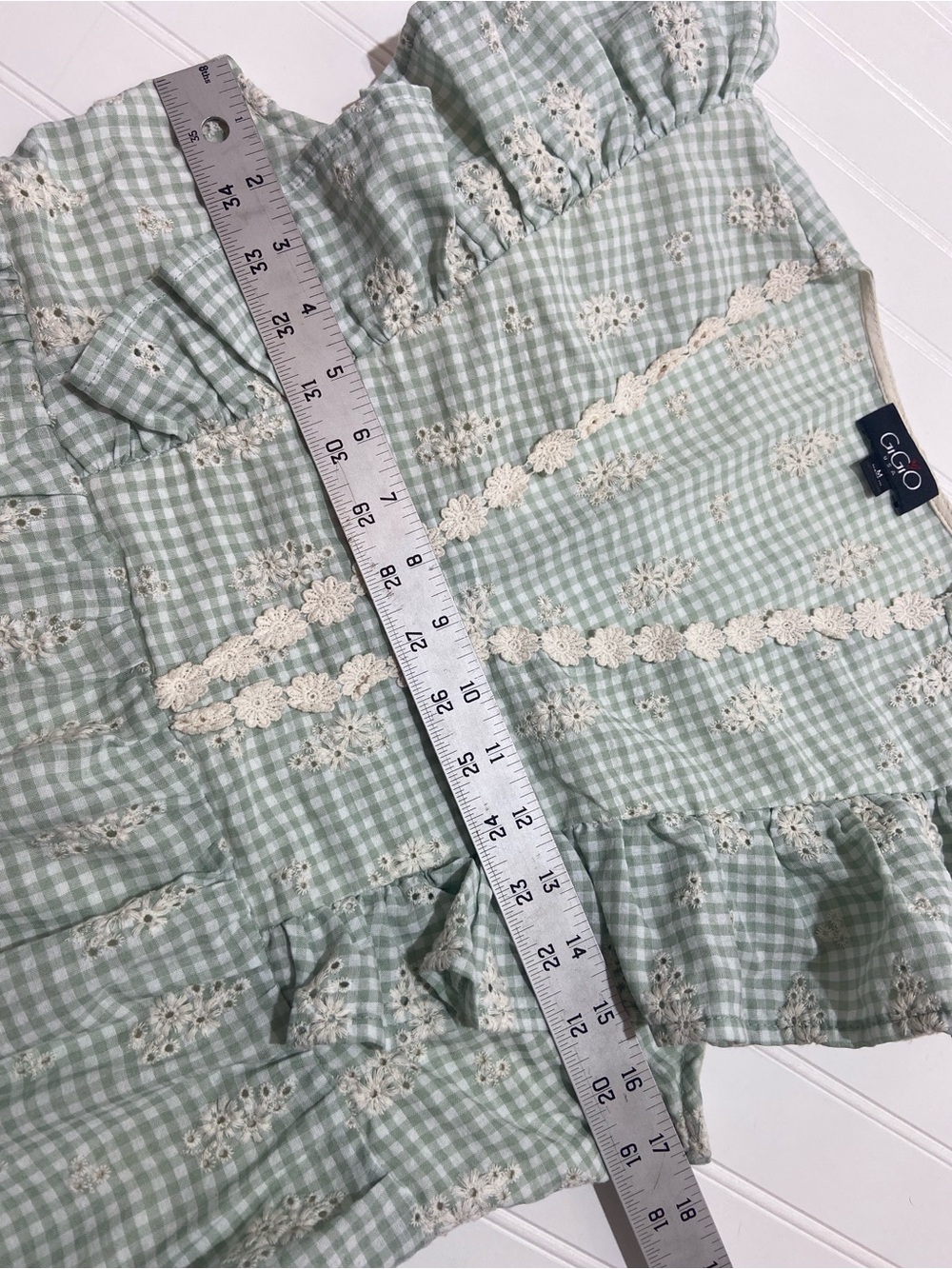GiGiO Prairie Ginham Floral Embroidery Midi Dress Size M Sage/Cream Pockets - Picture 9 of 12